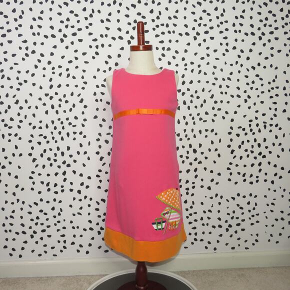 Hartstrings Pink Beach Umbrella Embroidered Sleeveless Girls Dress - Picture 1 of 7